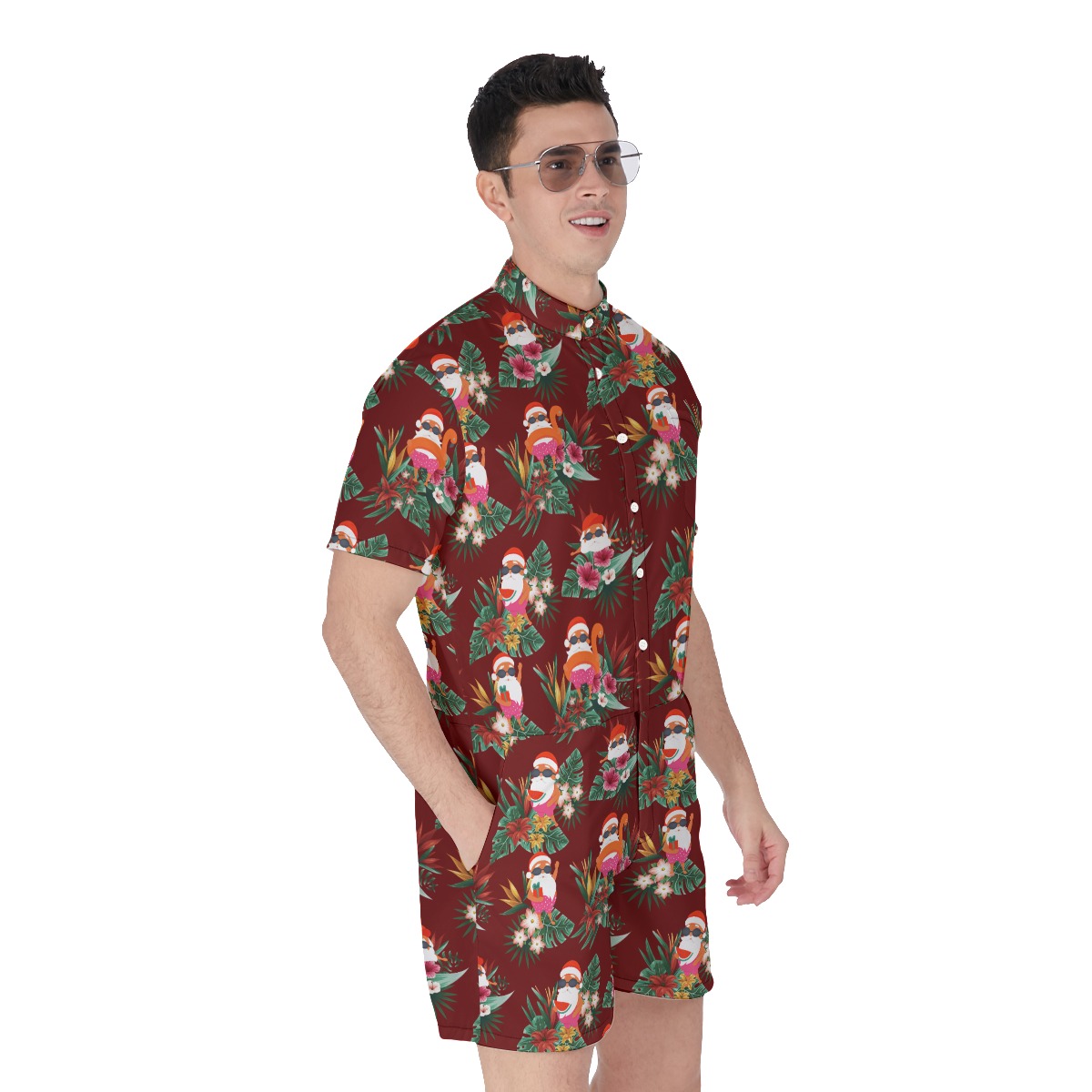 Funny Santa Claus Men's Hawaiian Romper For Christmas