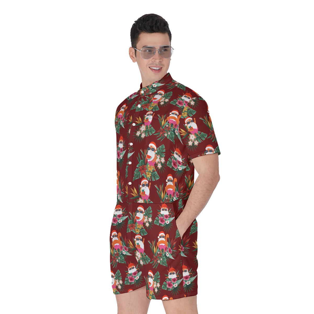 Funny Santa Claus Men's Hawaiian Romper For Christmas