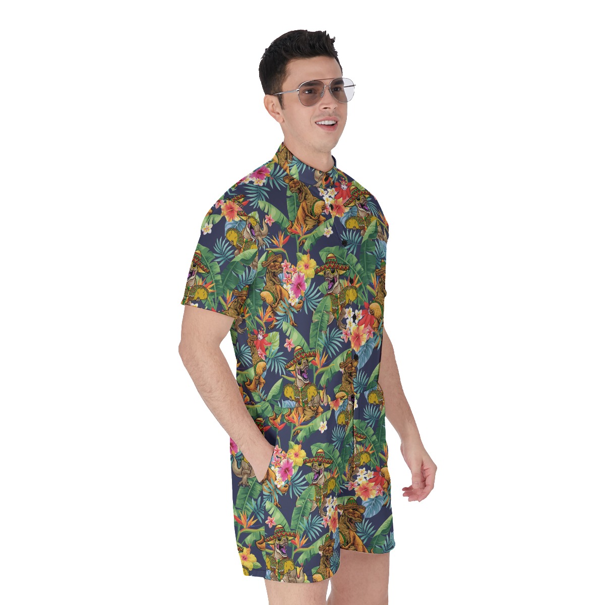 Tacosaurus Tropical Hibiscus Men's Hawaiian Romper