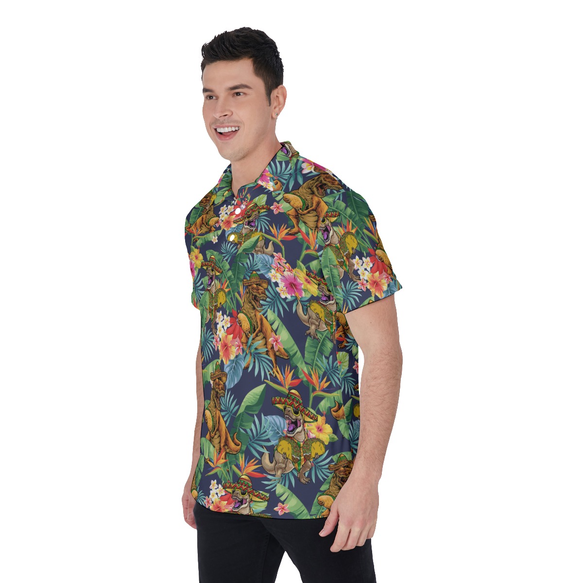 Tropical Flowers Tacosaurus Hawaiian Men's Polo Shirt