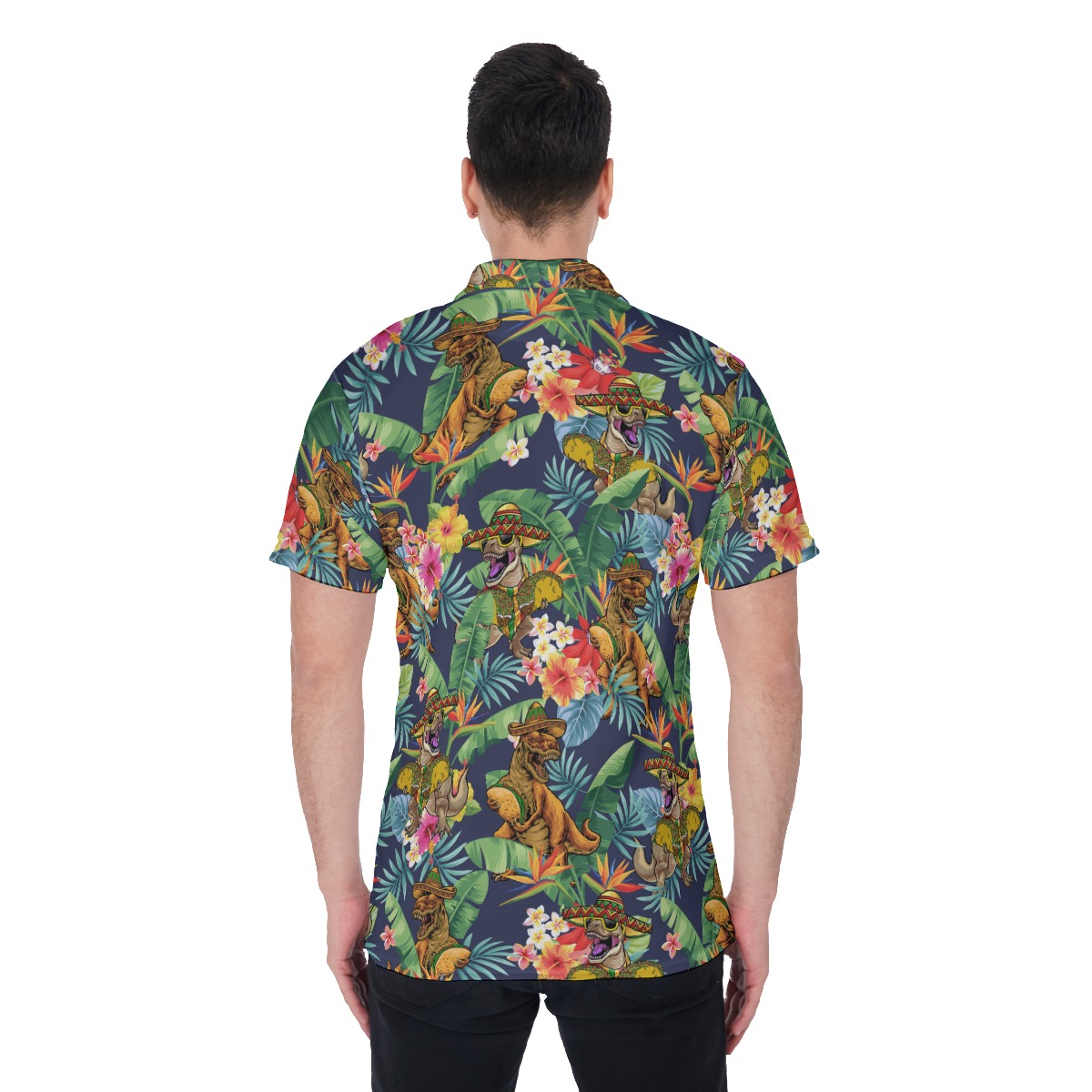 Tropical Flowers Tacosaurus Hawaiian Men's Polo Shirt