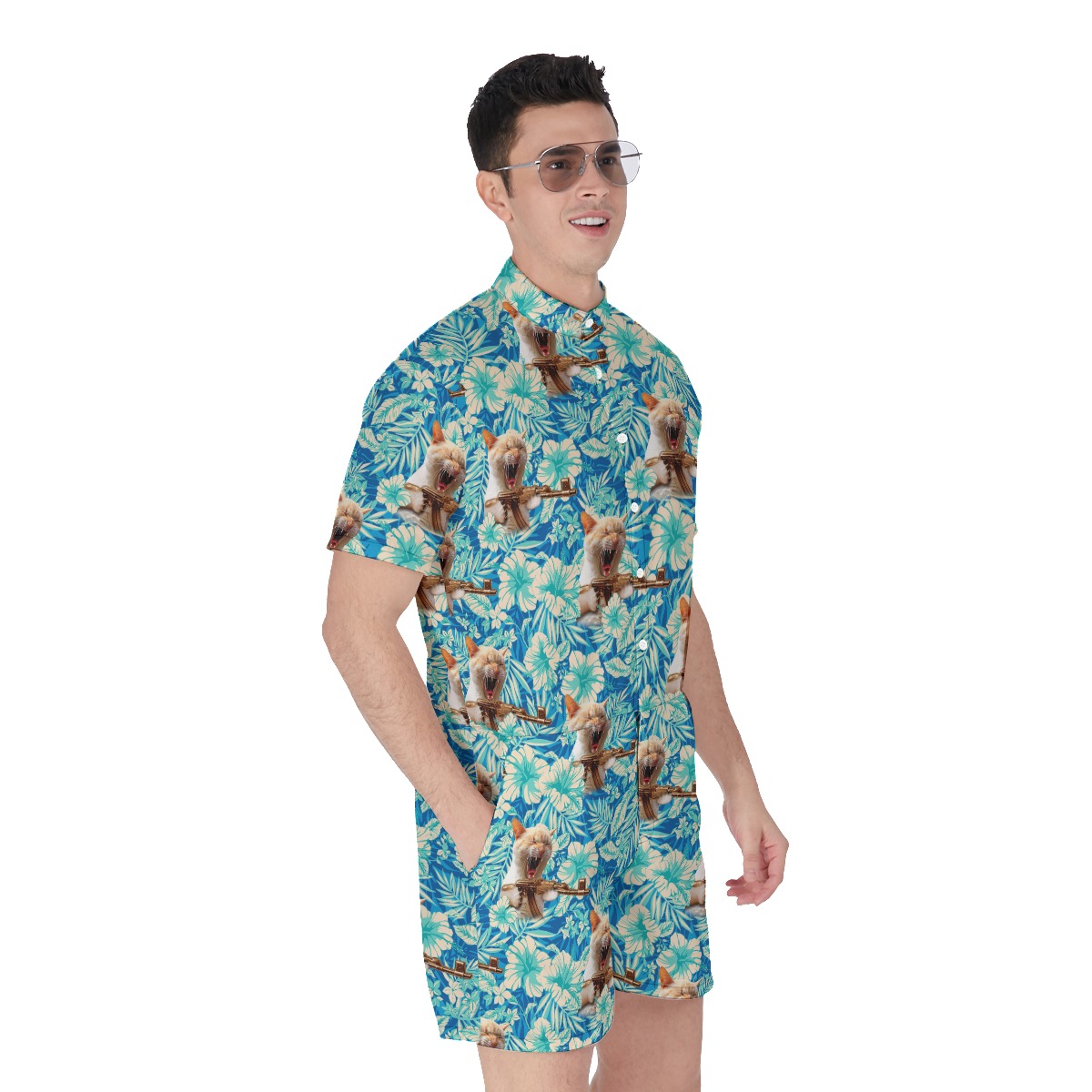 Funny Army Cat Tactical Hawaiian Romper For Men
