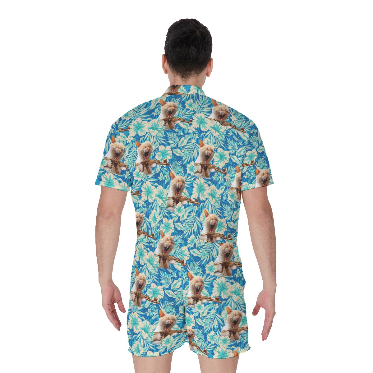 Funny Army Cat Tactical Hawaiian Romper For Men