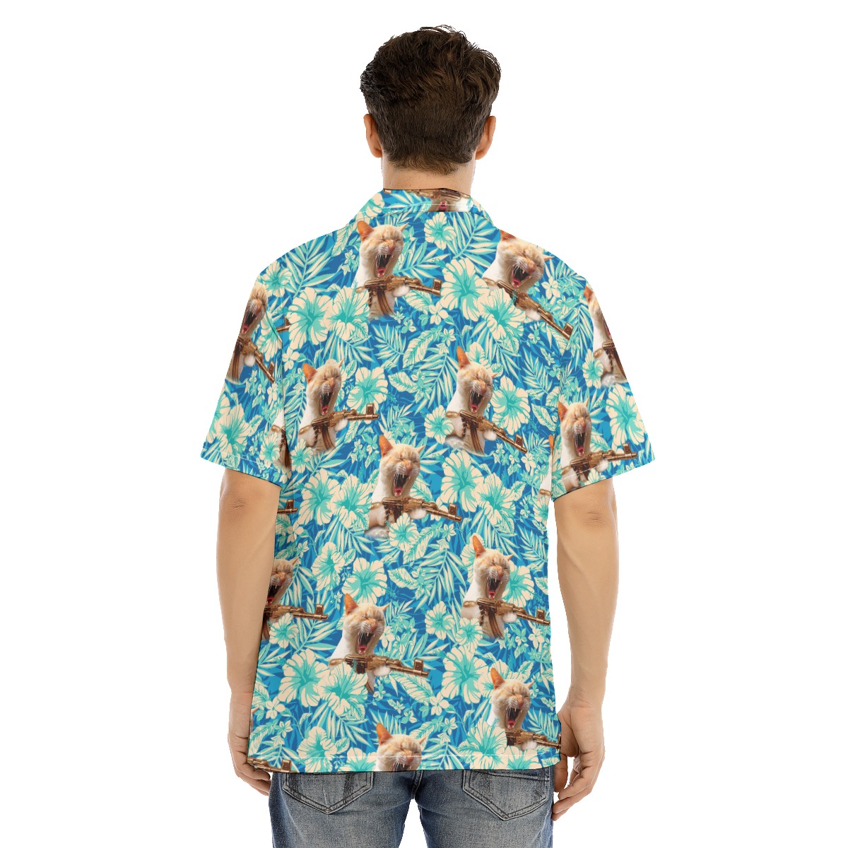 Machine Gun Cat Tactical Blue Hawaiian Shirt