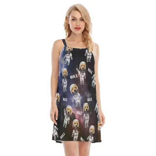 Unique Custom Dog Astronaut Face Women's Hawaiian Dress For Summer
