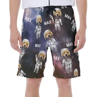 Funny Custom Pet Astronaut Galaxy Hawaiian Swim Trunks For Men