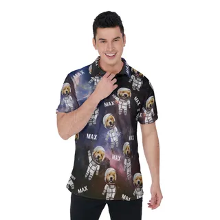 Customize Astronaut Dog Face Hawaiian Men's Polo Shirt