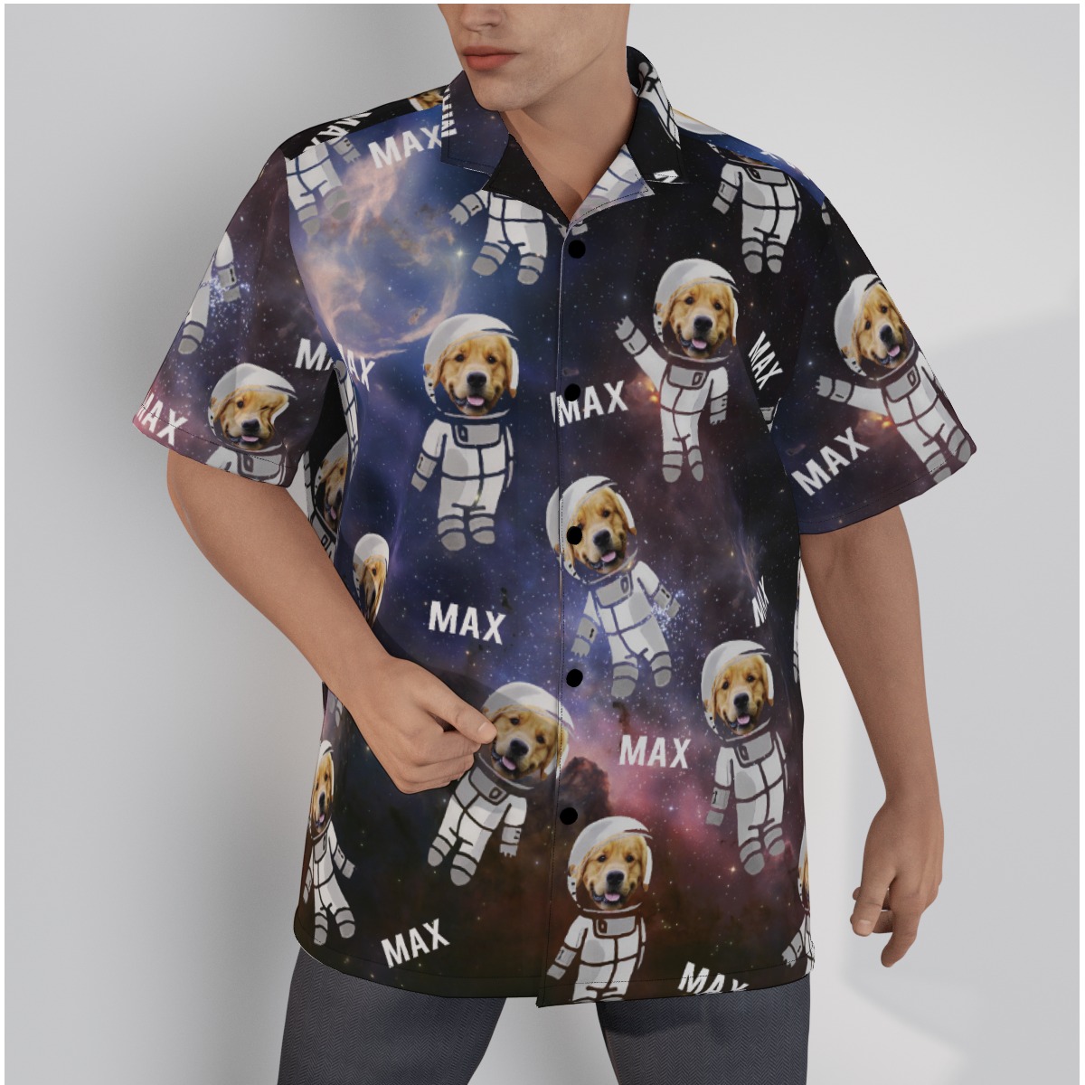 Custom Pet Astronaut Men's Hawaiian Button Up Shirt - variant image 1
