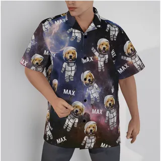 Custom Pet Astronaut Men's Hawaiian Button Up Shirt