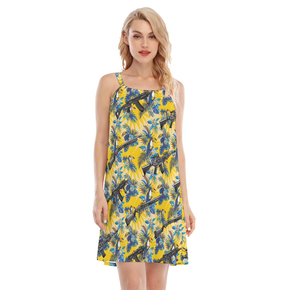 Funny Tactical Toucan Floral Yellow Aloha Dress For Women - variant image 1