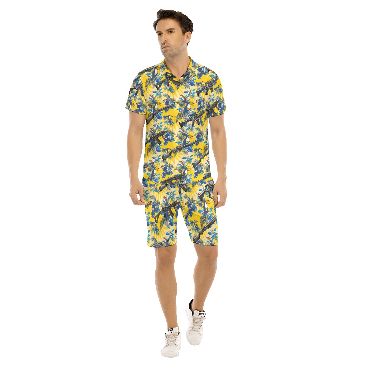 Set Floral Toucan Tactical Yellow Hawaiian Shirt And Shorts For Men - variant image 1