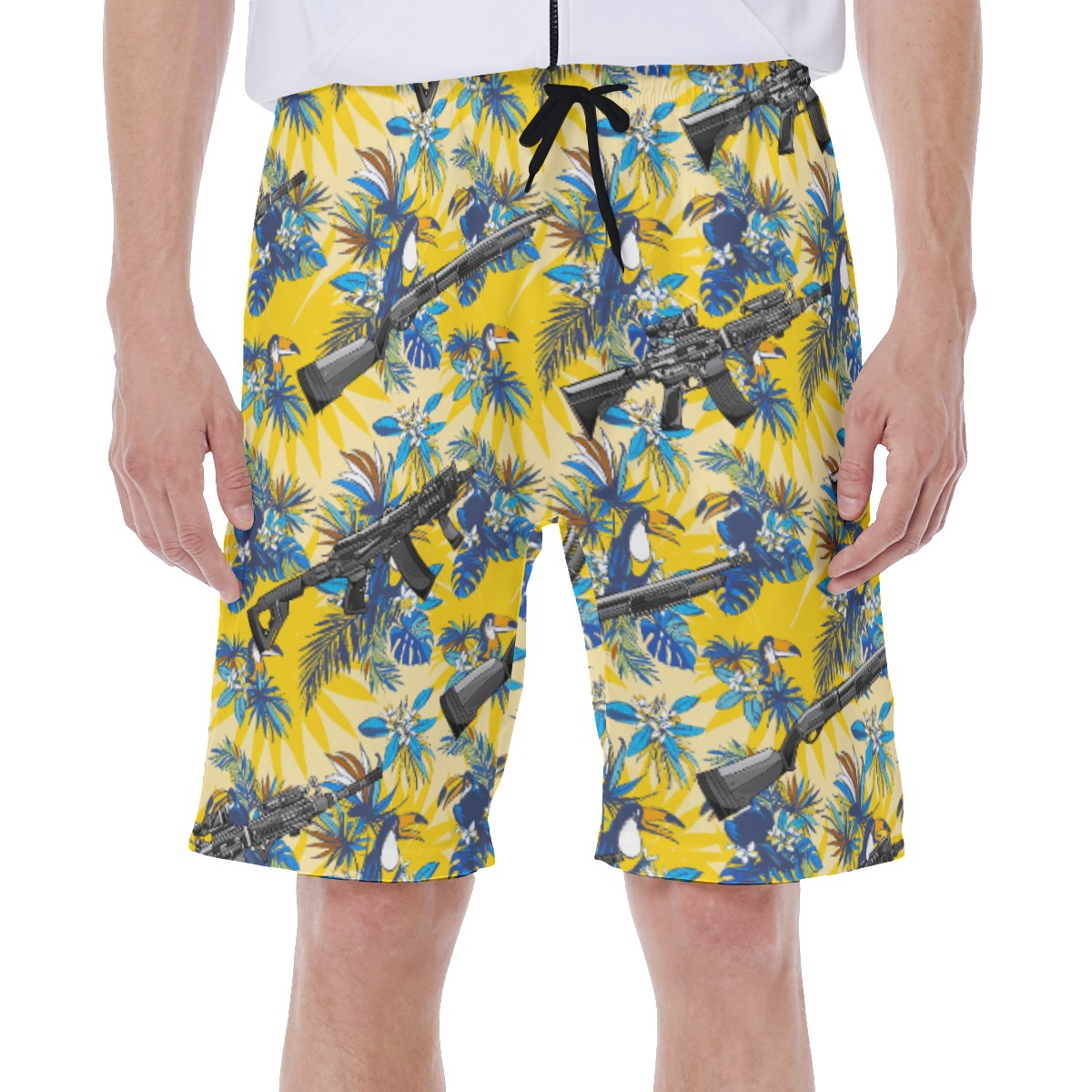 Tropical Toucan Machine Gun Yellow Hawaiian Swim Trunks For Men - variant image 1