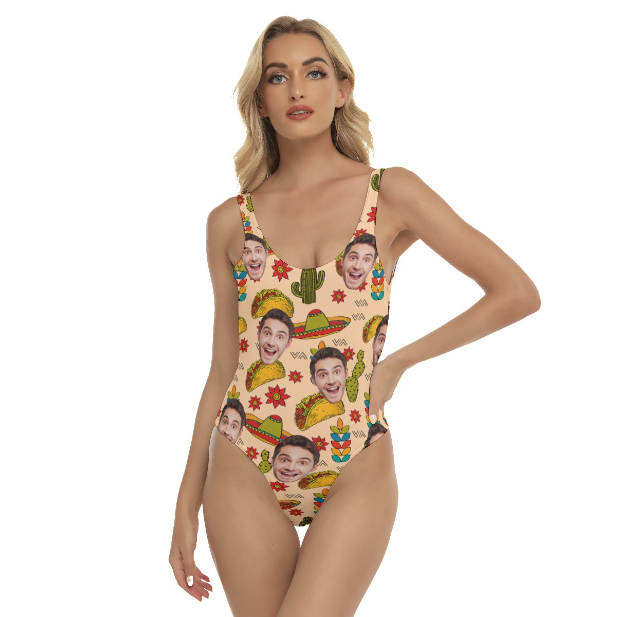 Funny Custom Face Vintage Taco Hawaiian Swimsuit For Women - variant image 1