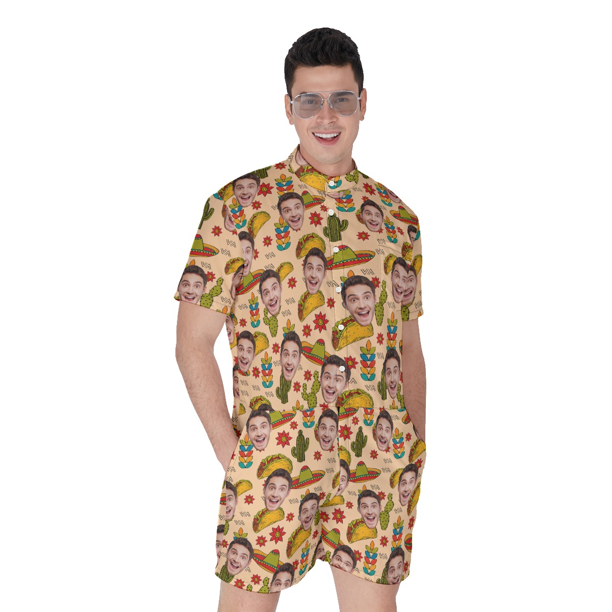 Custom Face Taco Yellow Hawaiian Romper - variant image 1