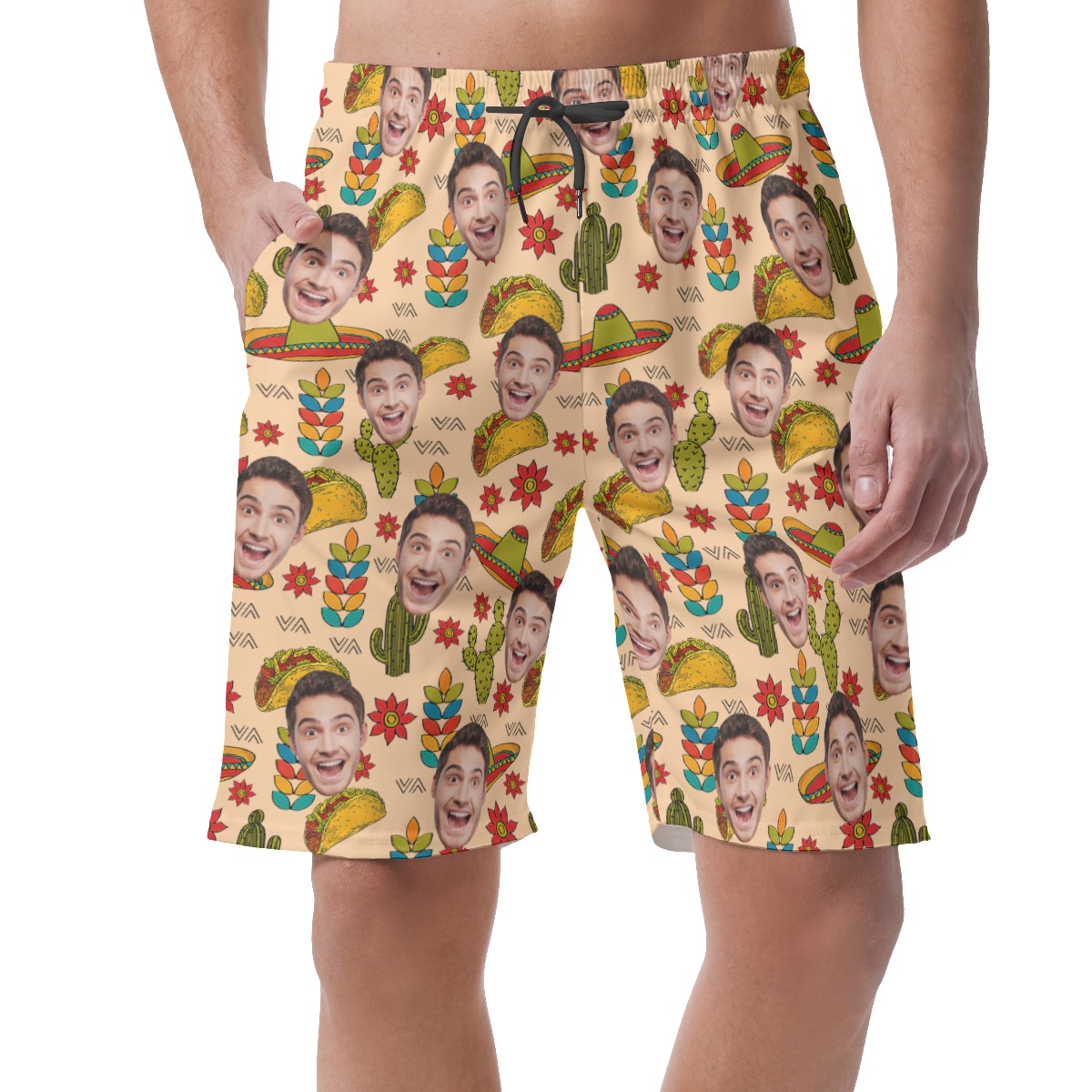 Funny Custom Face Taco Classic Hawaiian Beach Shorts For Men - variant image 1