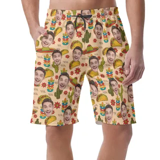 Funny Custom Face Taco Classic Hawaiian Beach Shorts For Men