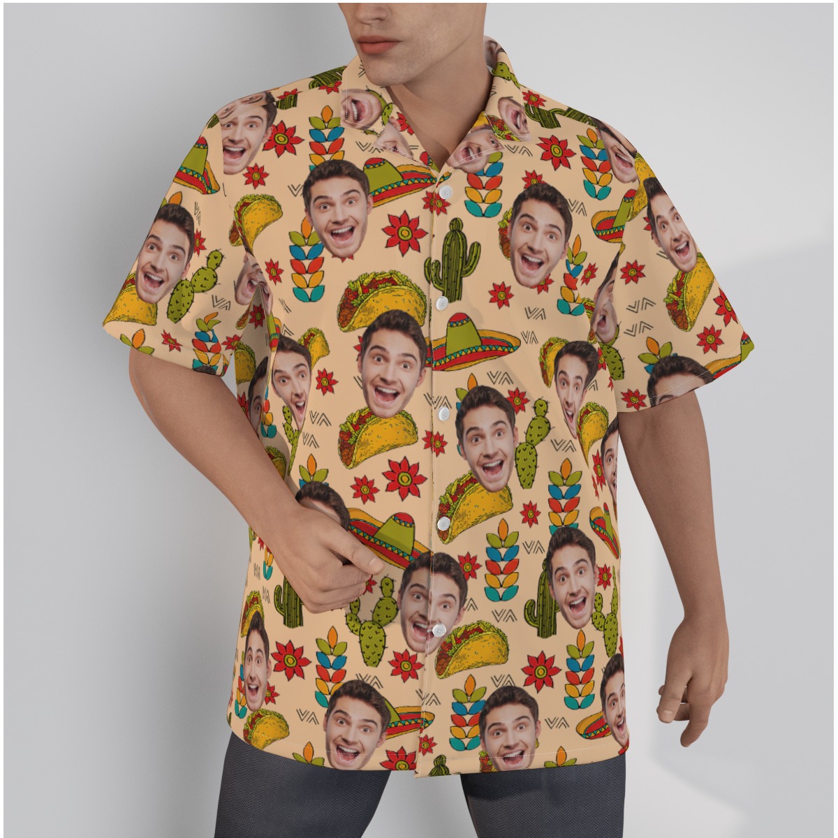Funny Custom Face Taco Yellow Vintage Hawaiian Shirt - variant image 1