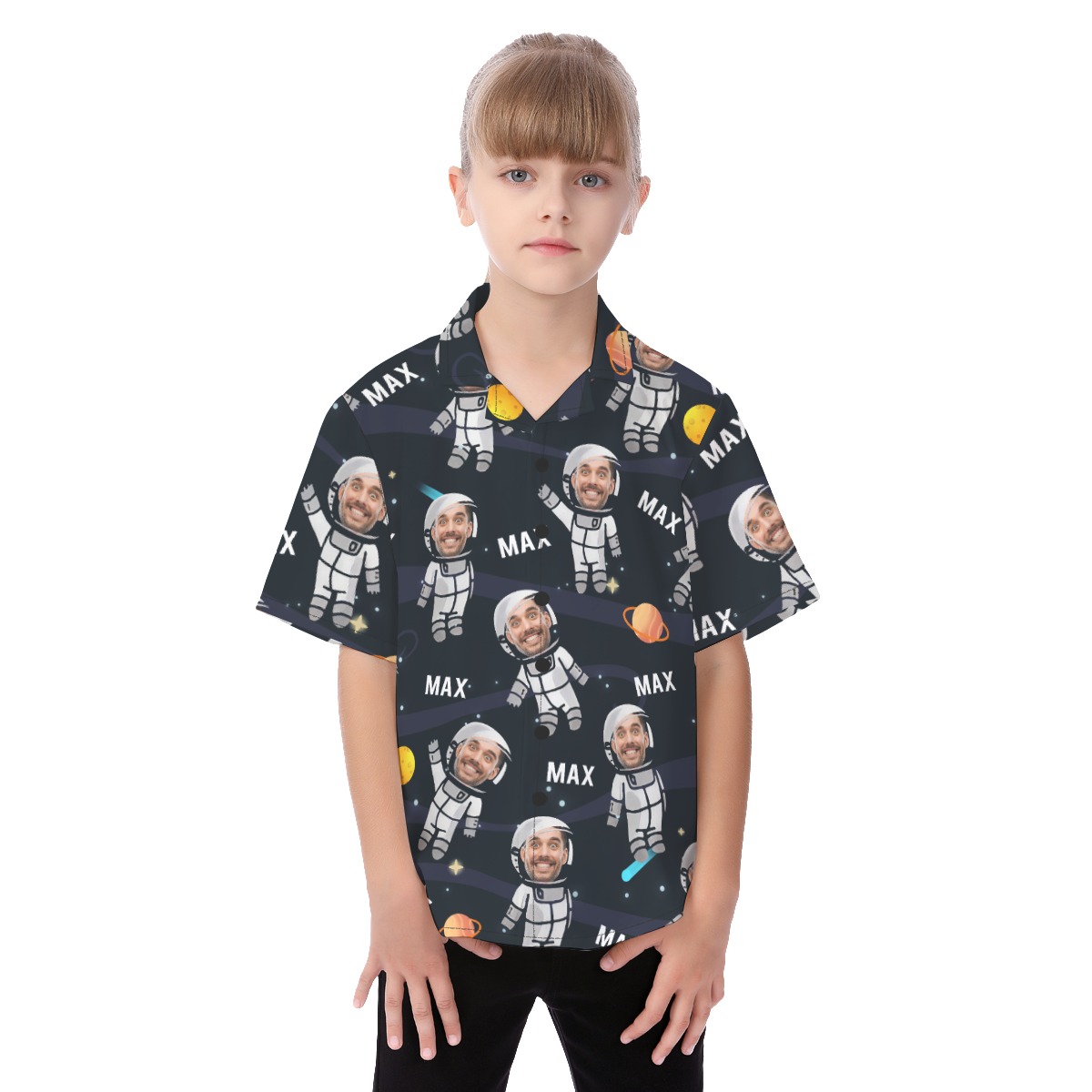 Cute Astronaut Custom Face Kid's Hawaiian Shirt - variant image 1