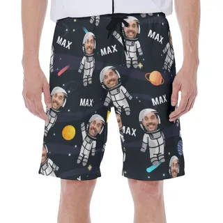 Funny Custom Face Astronaut Men's Swim Trunks