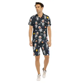 Custom Face Astronaut Galaxy Button Up Shirt Set For Men