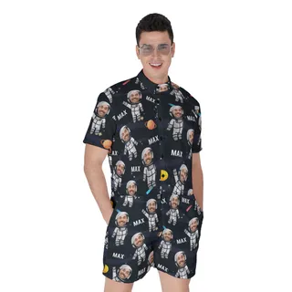 Funny Custom Face Astronaut In Space Men's Summer Romper