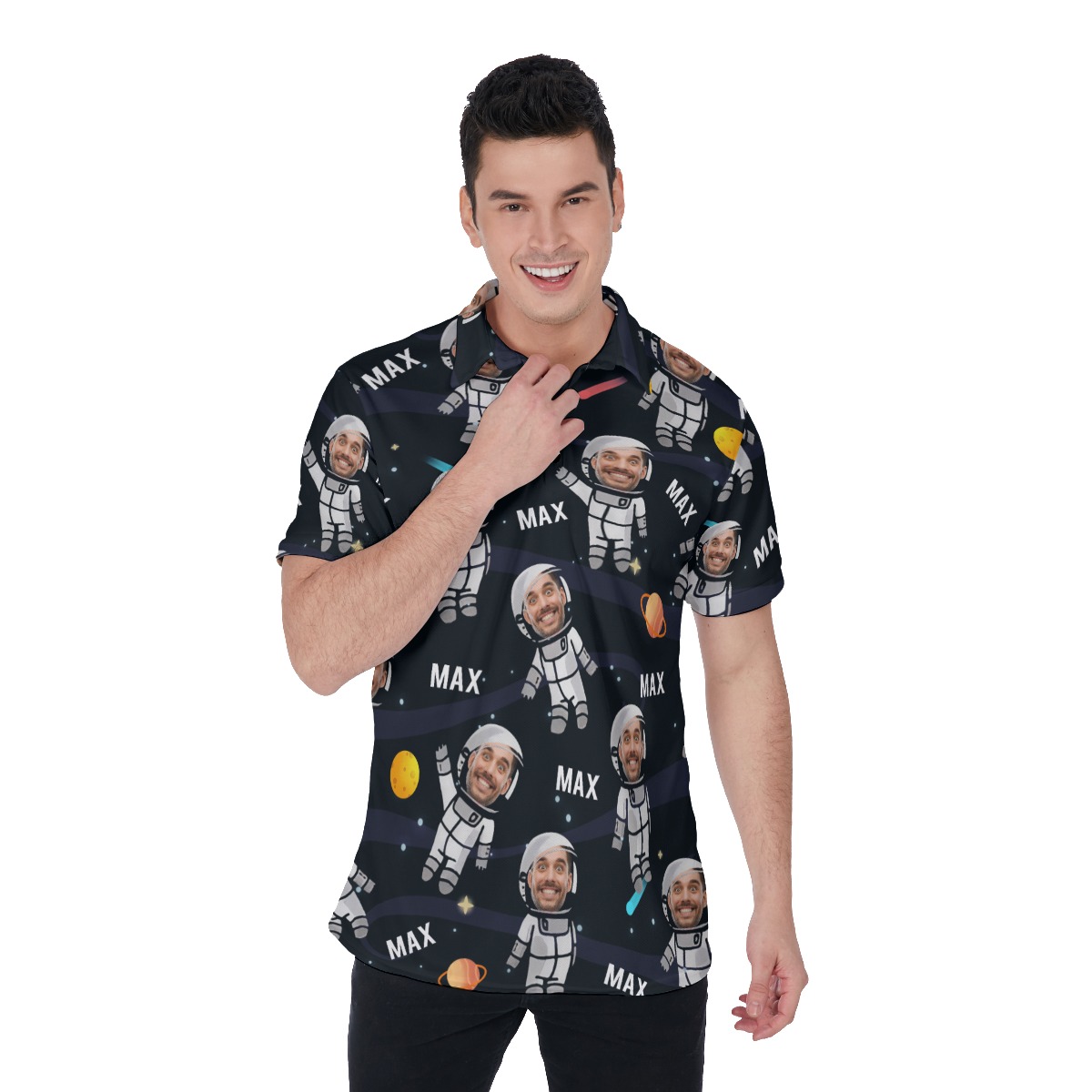 Funny Personalized Astronaut Face Men's Polo Shirt - variant image 1