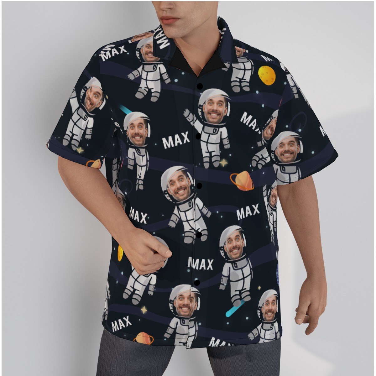 Custom Face Astronaut Men's Hawaiian Shirt - variant image 1
