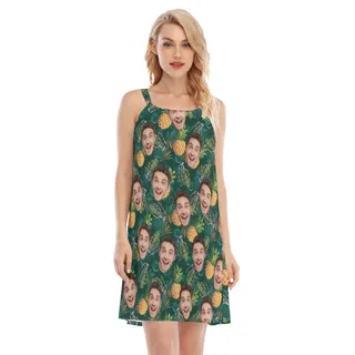Custom Face Pineapple Tactical Hawaiian Cami Dress For Women