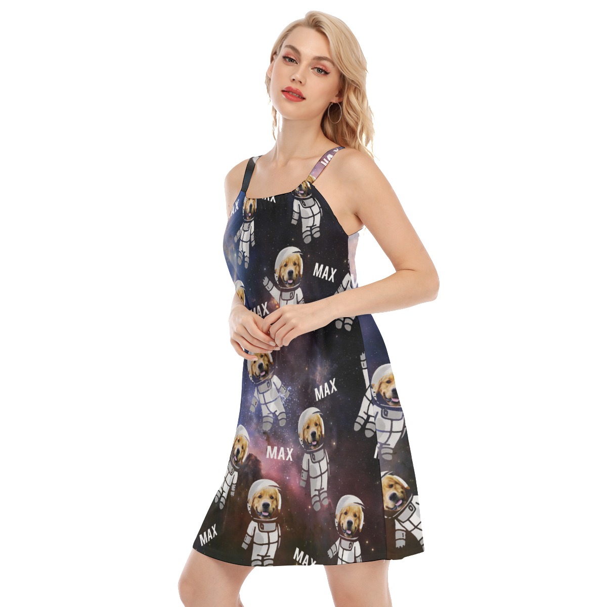 Unique Custom Dog Astronaut Face Women's Hawaiian Dress For Summer
