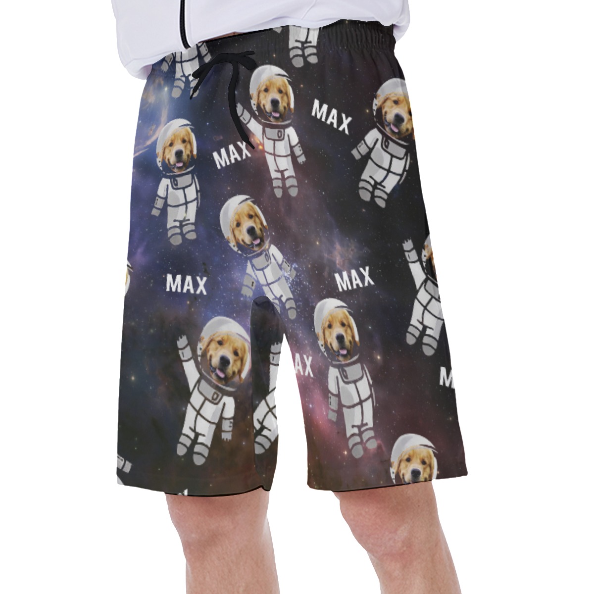 Funny Custom Pet Astronaut Galaxy Hawaiian Swim Trunks For Men