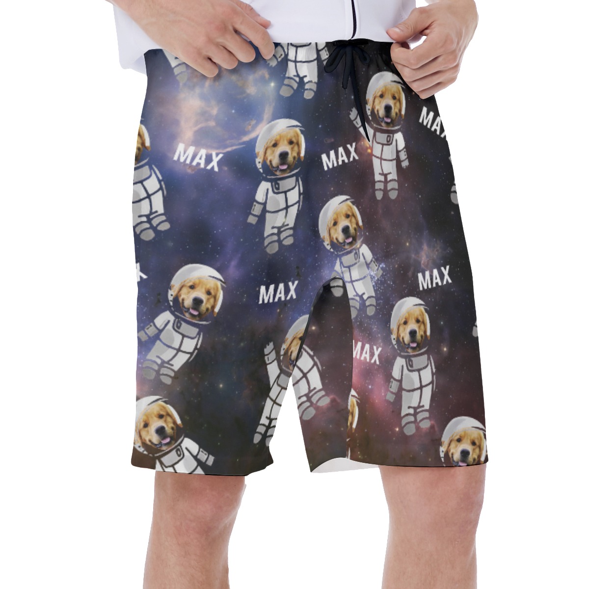 Funny Custom Pet Astronaut Galaxy Hawaiian Swim Trunks For Men