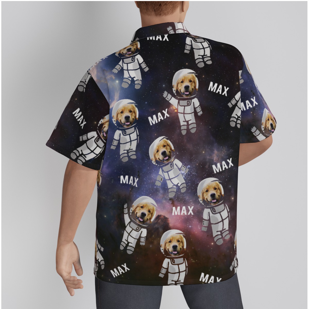 Custom Pet Astronaut Men's Hawaiian Button Up Shirt