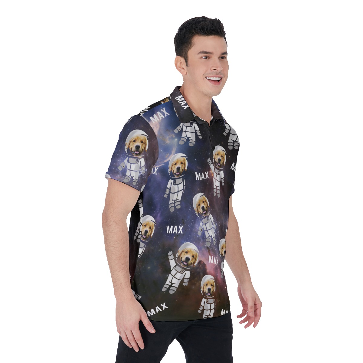 Customize Astronaut Dog Face Hawaiian Men's Polo Shirt