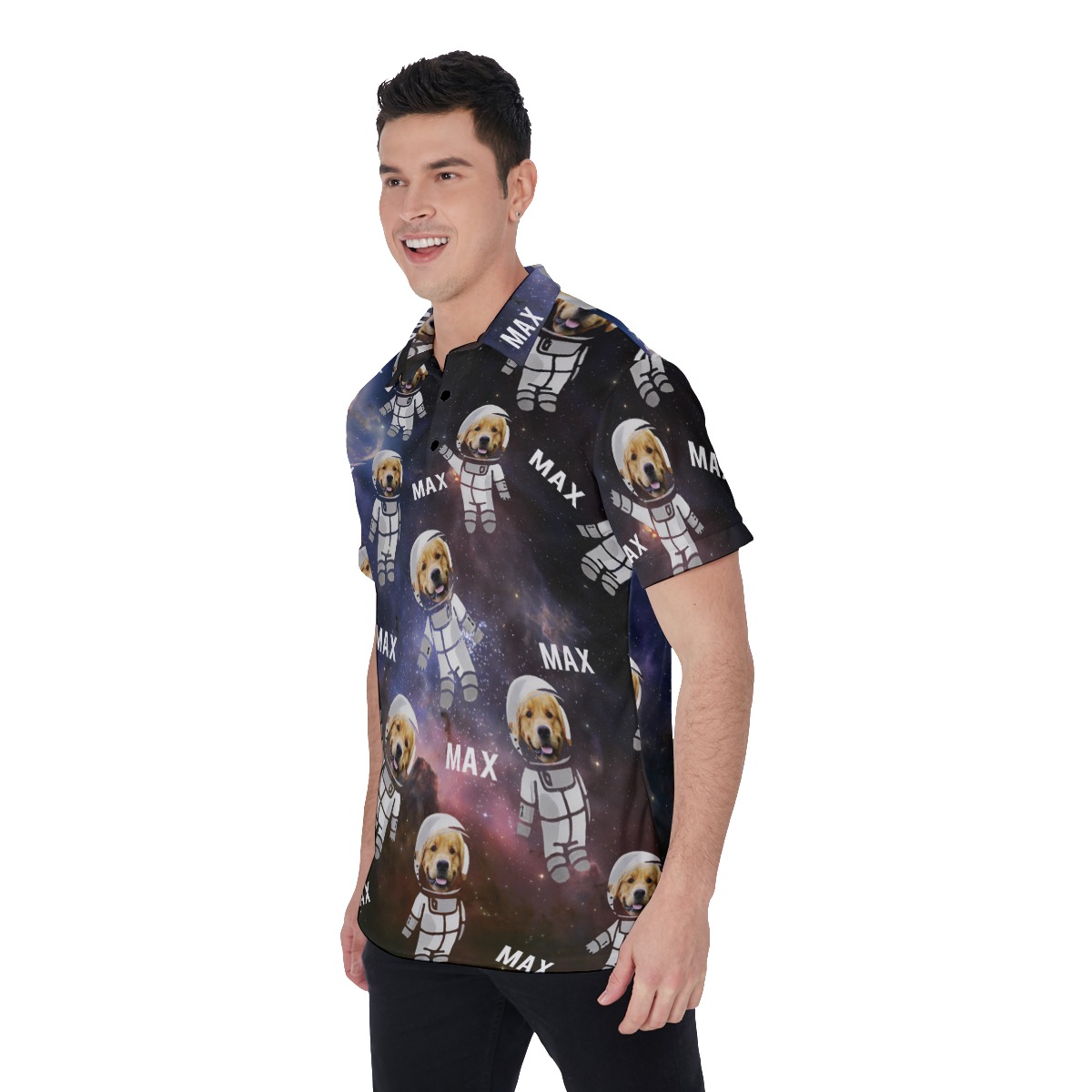 Customize Astronaut Dog Face Hawaiian Men's Polo Shirt