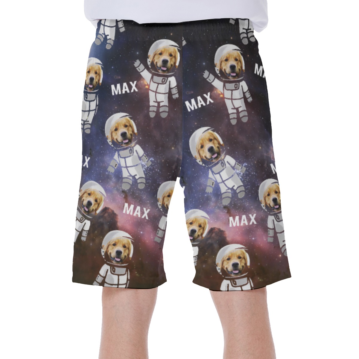 Funny Custom Pet Astronaut Galaxy Hawaiian Swim Trunks For Men