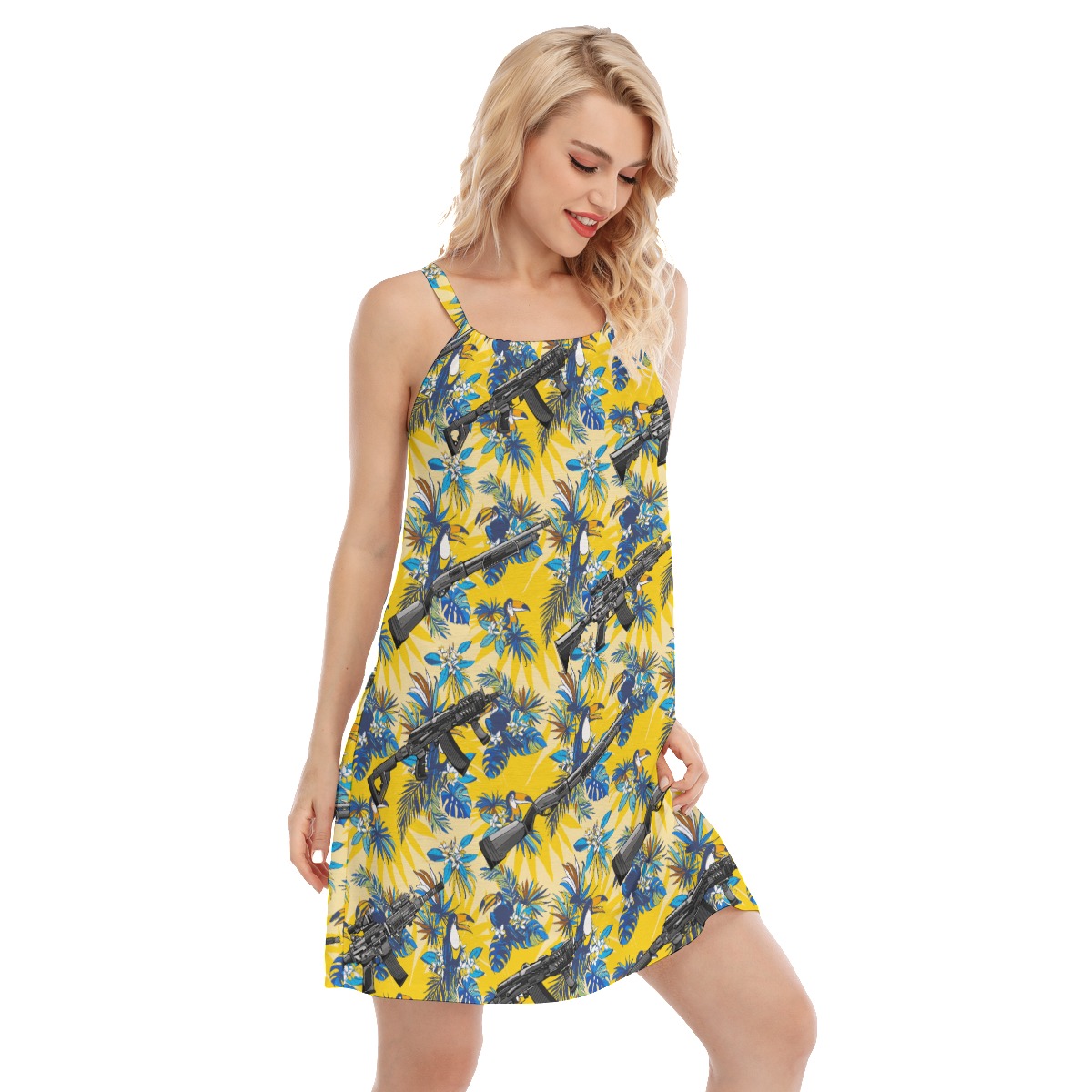Funny Tactical Toucan Floral Yellow Aloha Dress For Women