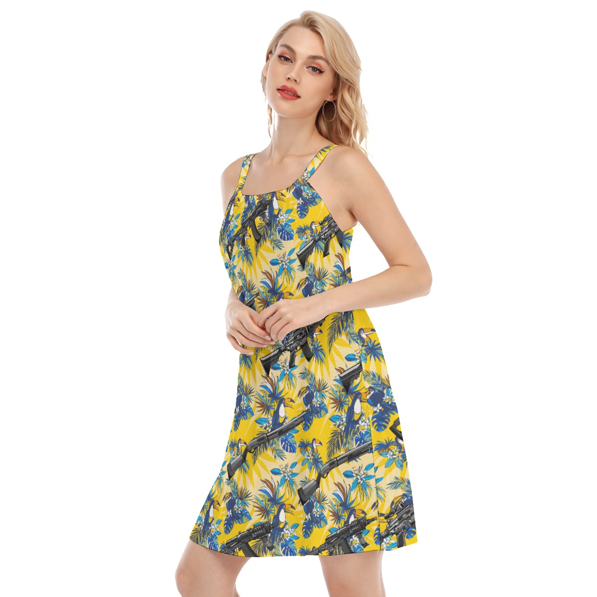 Funny Tactical Toucan Floral Yellow Aloha Dress For Women