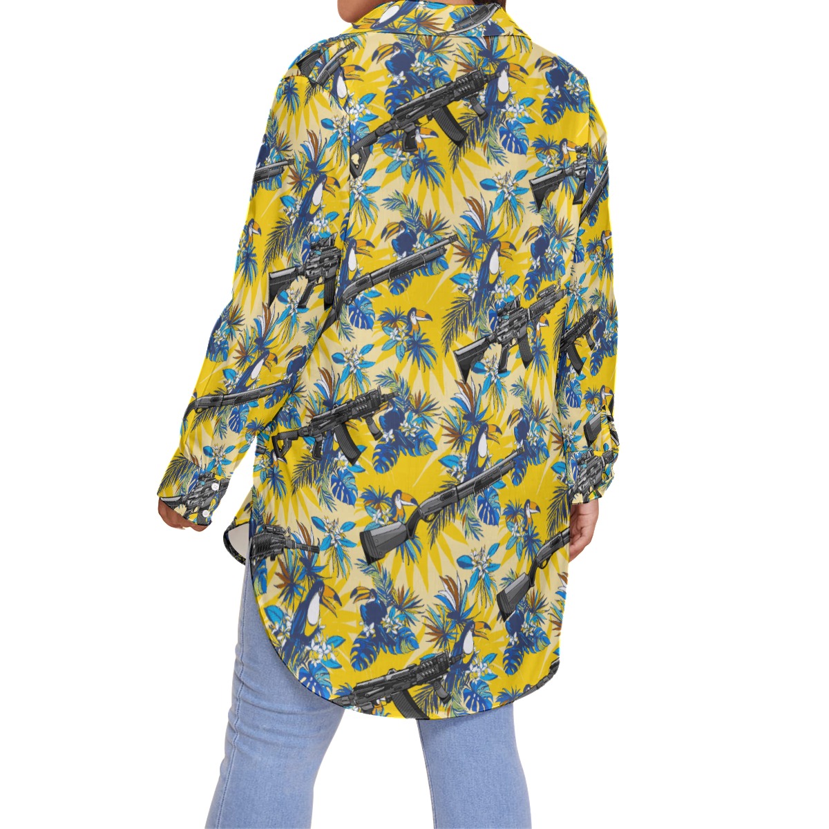 Tropical Toucan Tactical Gun Hawaiian Oversized Shirt For Women
