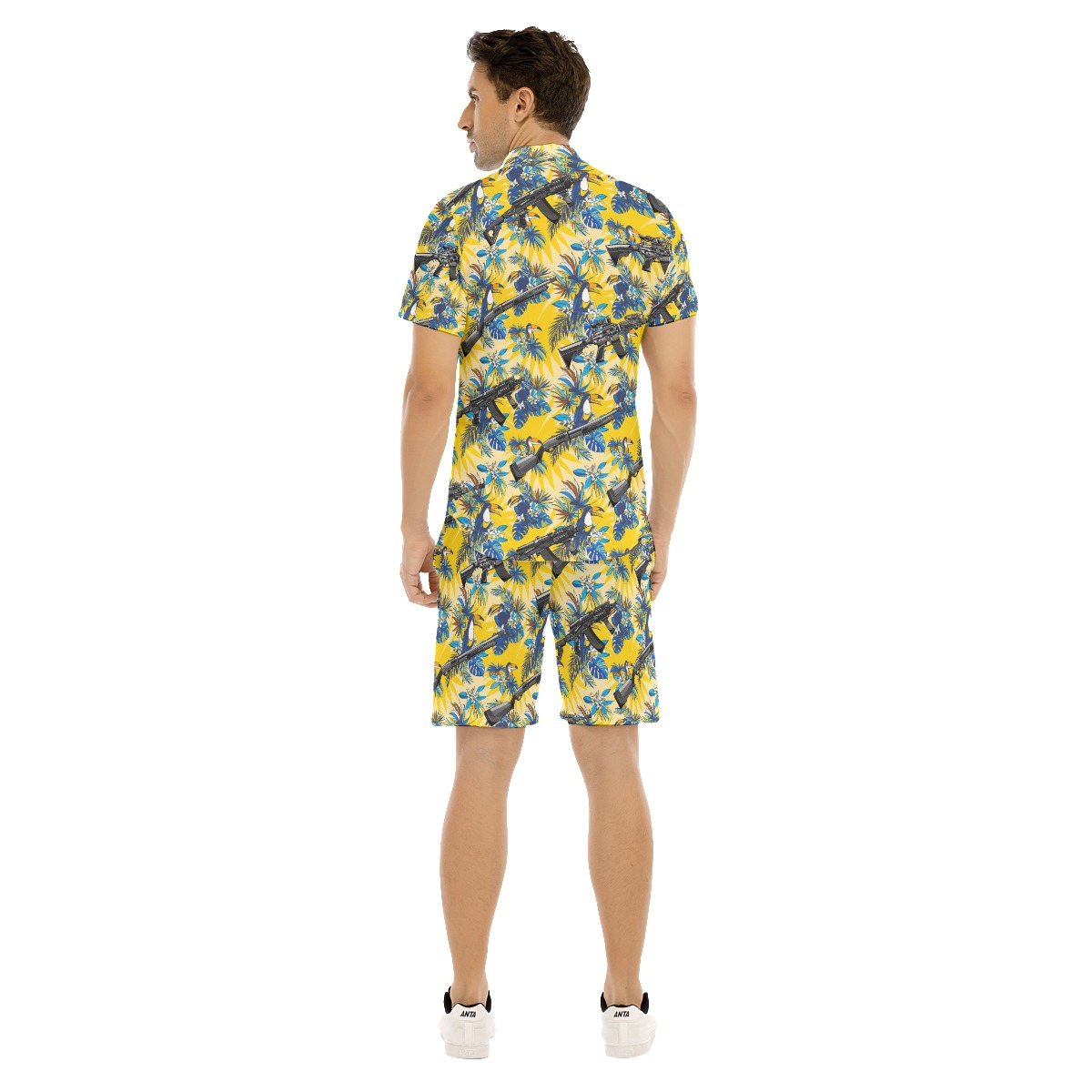 Set Floral Toucan Tactical Yellow Hawaiian Shirt And Shorts For Men
