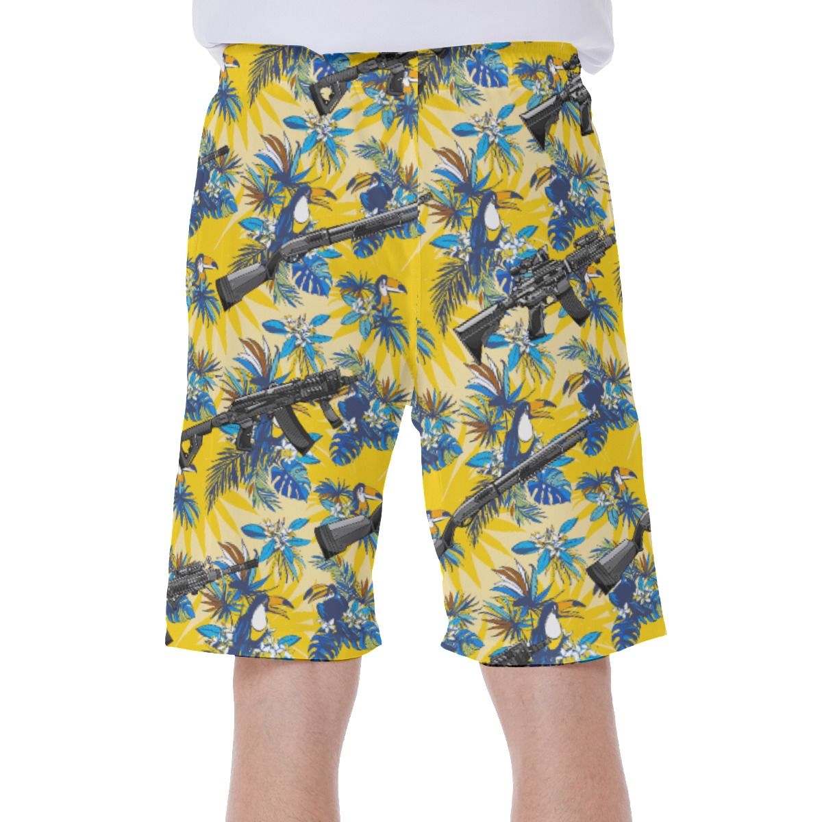 Tropical Toucan Machine Gun Yellow Hawaiian Swim Trunks For Men