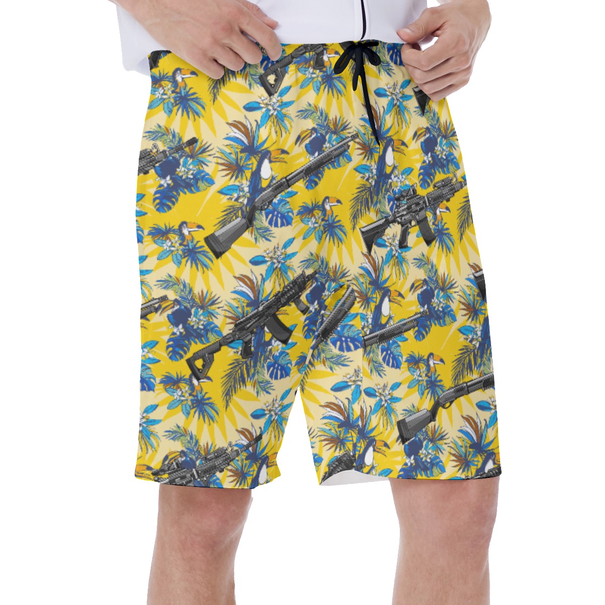 Tropical Toucan Machine Gun Yellow Hawaiian Swim Trunks For Men