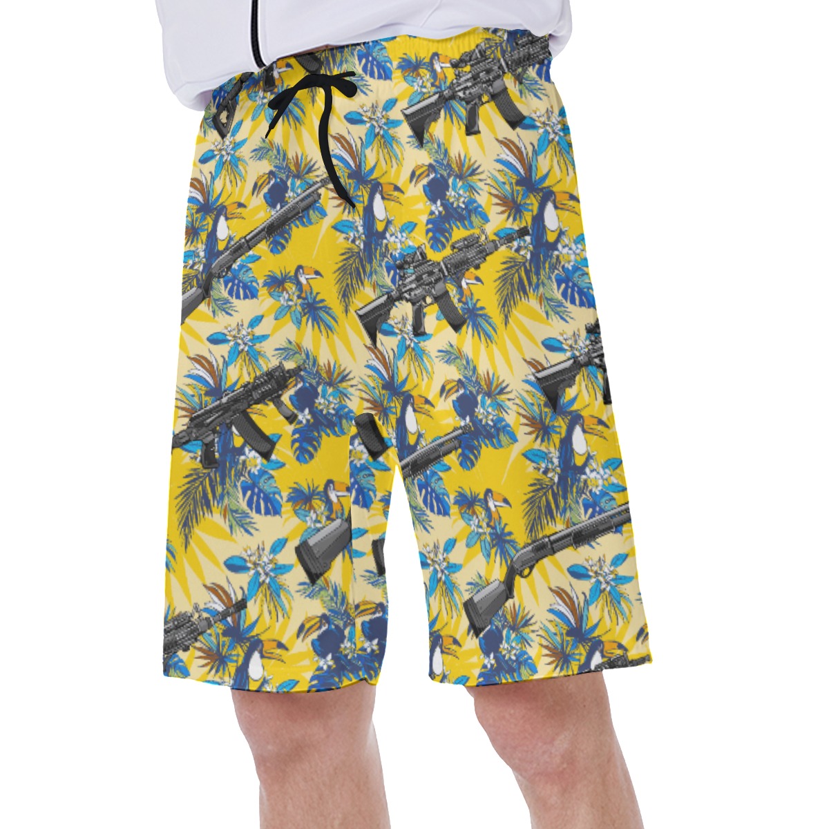 Tropical Toucan Machine Gun Yellow Hawaiian Swim Trunks For Men