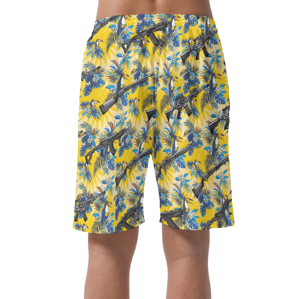 Tactical Toucan Floral Yellow Hawaiian Beach Shorts For Men