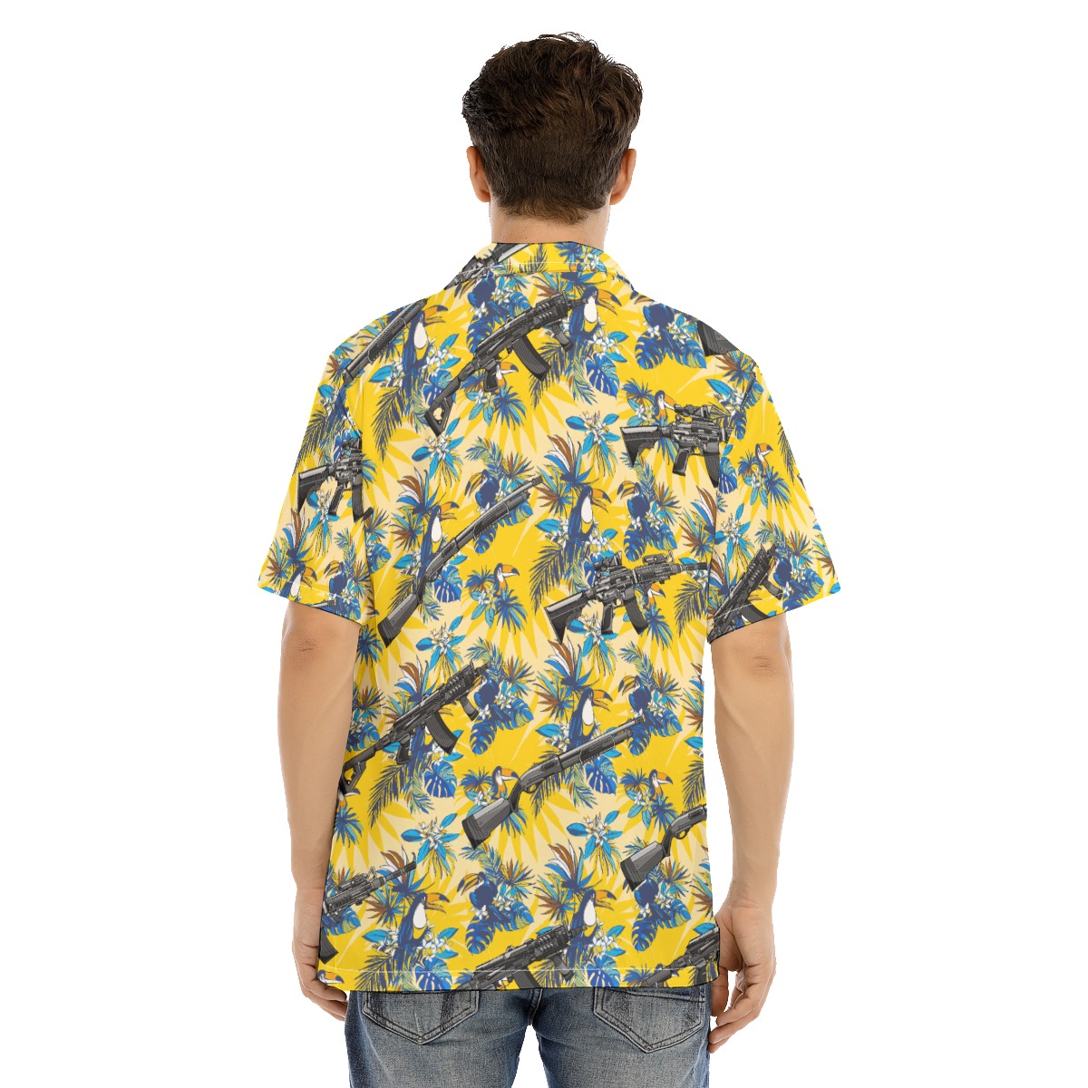 Tactical Machine Gun Toucan Tropical Yellow Hawaiian Shirt