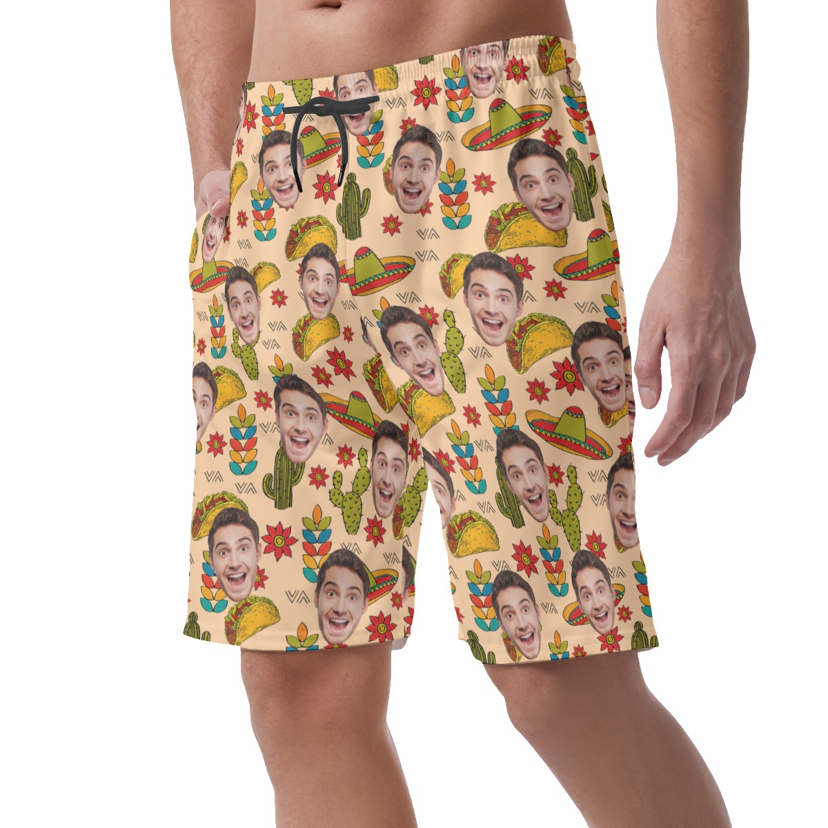 Funny Custom Face Taco Classic Hawaiian Beach Shorts For Men