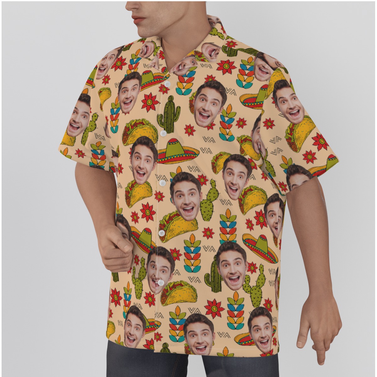 Funny Custom Face Taco Yellow Vintage Hawaiian Shirt