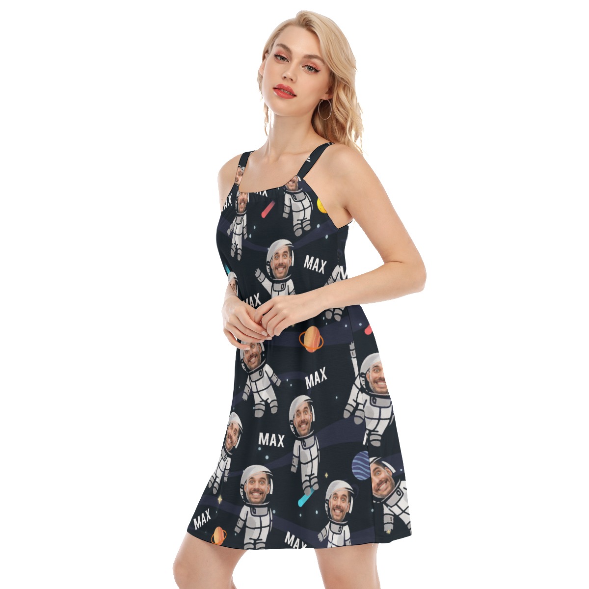 Personalized Custom Face Astronaut Women's Hawaiian Summer Dress