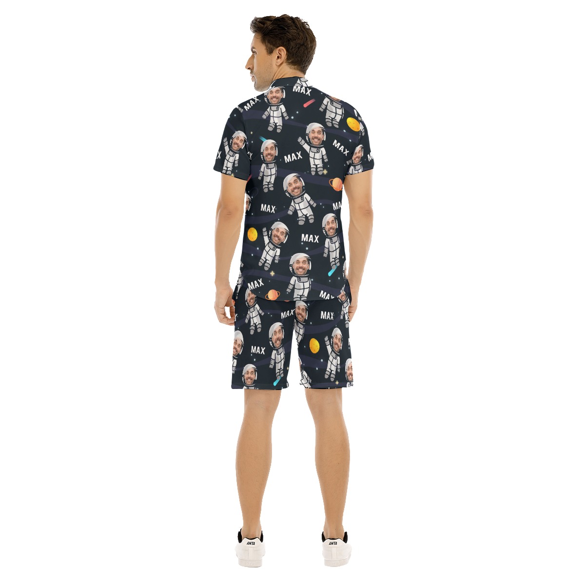 Custom Face Astronaut Galaxy Button Up Shirt Set For Men