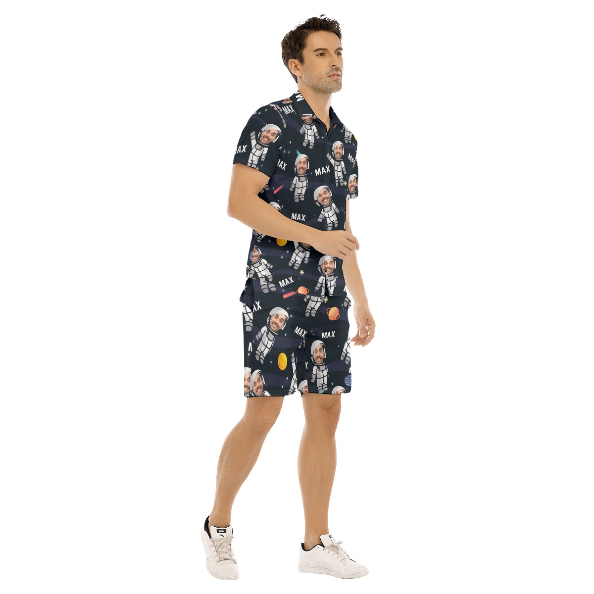 Custom Face Astronaut Galaxy Button Up Shirt Set For Men