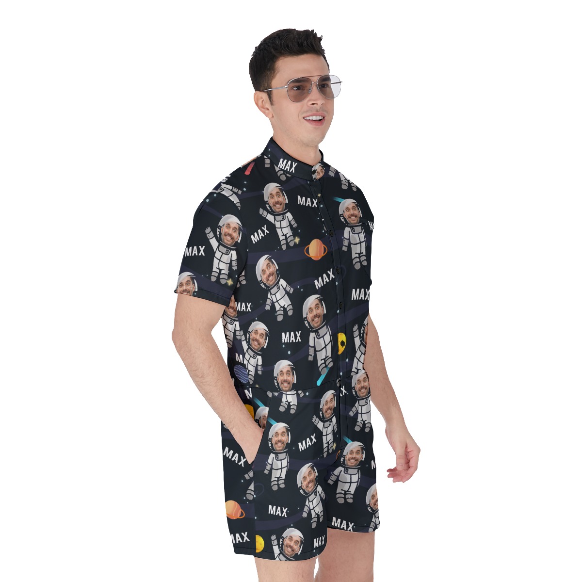 Funny Custom Face Astronaut In Space Men's Summer Romper